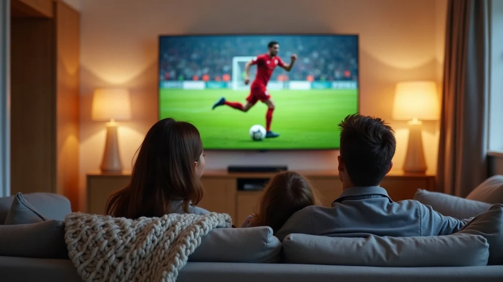En familie ser fodbold sammen på Nordic IPTV i stuen