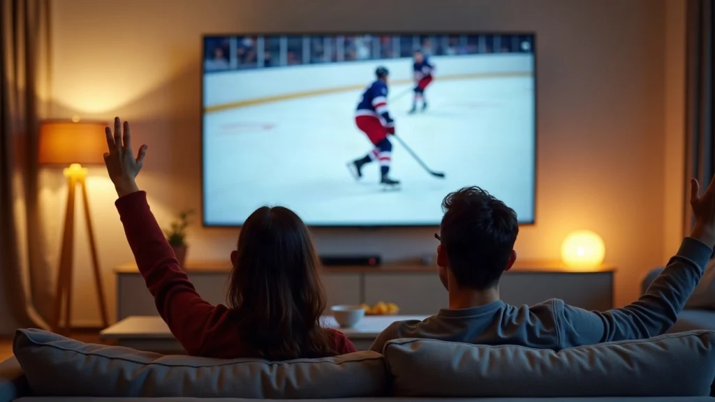 To personer fejrer et mål under ishockeykampen på Nordic IPTV